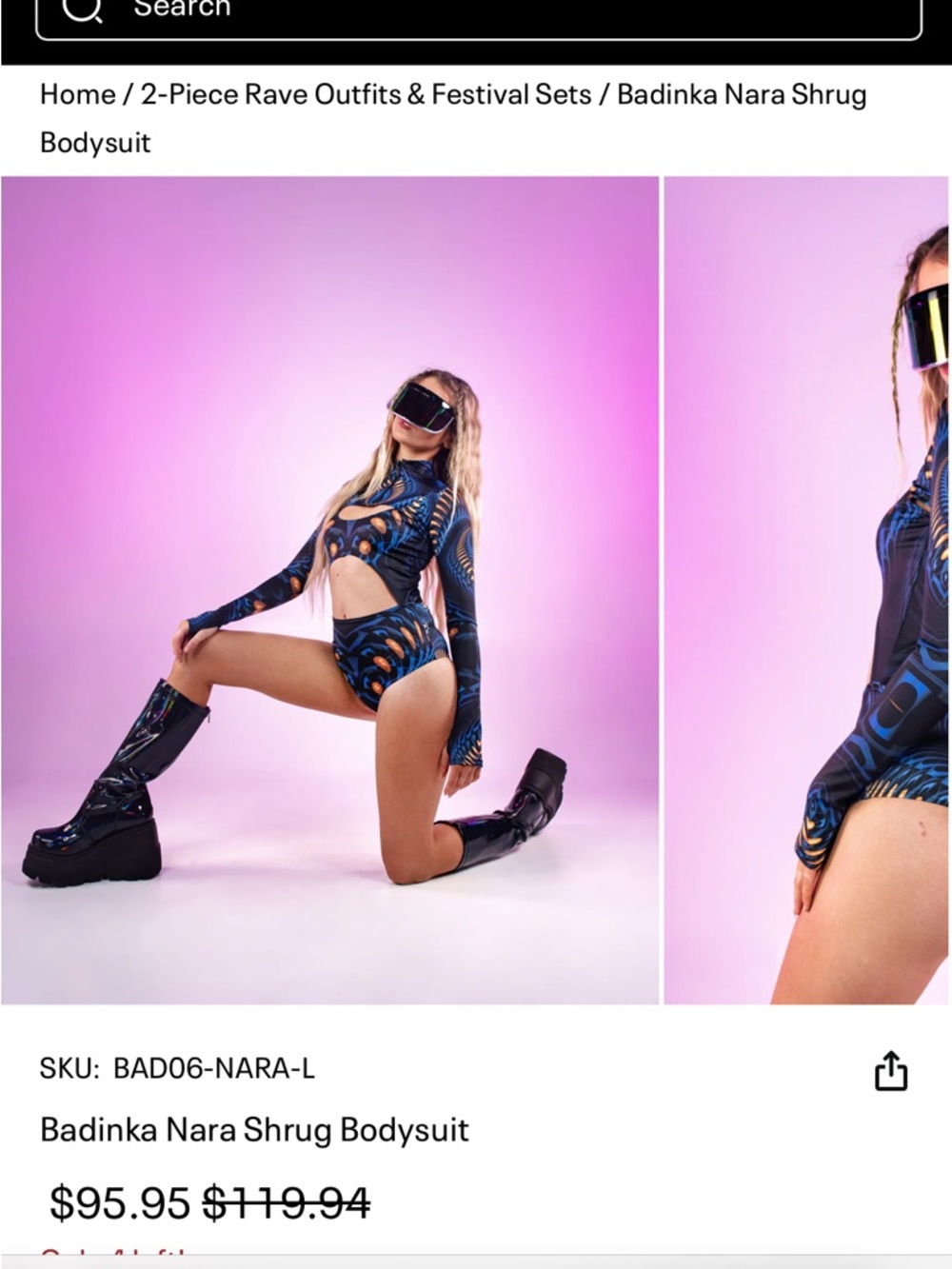 Badinka Nara Shrug Bodysuit - Blue Graphic Cutout Long-Sleeve - Picture 4 of 7